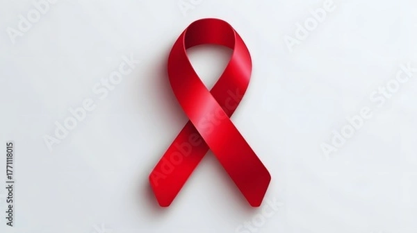 Fototapeta Glossy red awareness ribbon rendered three dimensionally against a clean light background