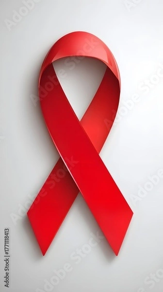 Fototapeta Glossy red awareness ribbon symbol rendered against a neutral background
