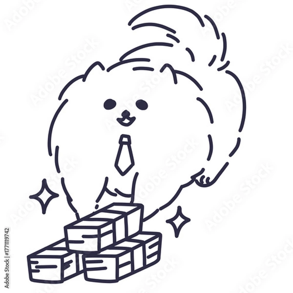 Obraz 十分なお金をもらう社会人のポメラニアンの線画イラスト