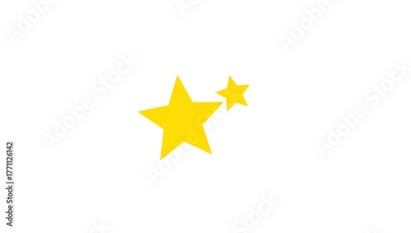Fototapeta A duo of bright yellow stars, one larger than the other, are depicted on a clean white background, creating a simple and eye-catching visual