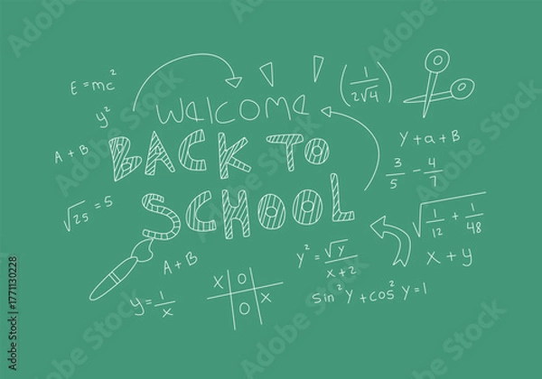 Obraz Realistic math chalkboard background illustration