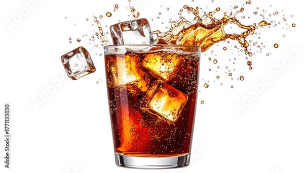 Obraz Iced drink splashes. Cold refreshment on black background