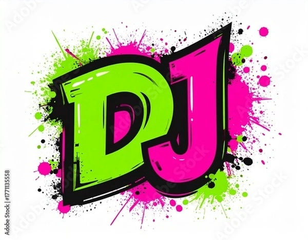 Fototapeta Abstract vector illustration of DJ design with purple paint splash and floral elements for banner card