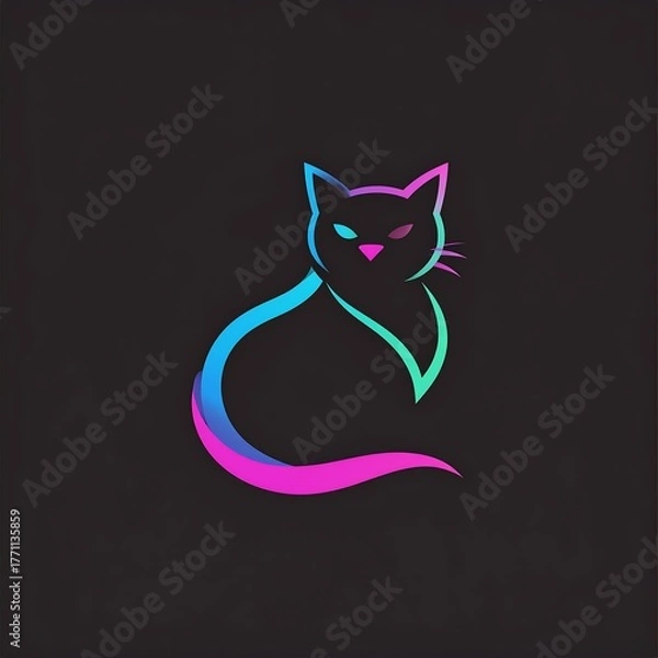 Obraz Modern outline of a feline with gradient color effects on a dark background