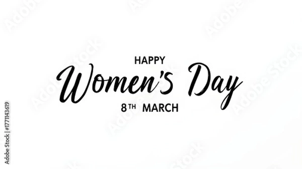 Fototapeta Happy Women's Day Typography. Hand drawn modern vector calligraphy. Simple inscription with swashes, wavy lettering text. 8 March International Women day greeting card and Social Media Cover