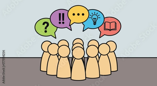 Fototapeta Crowd brainstorming session idea generation communication concept