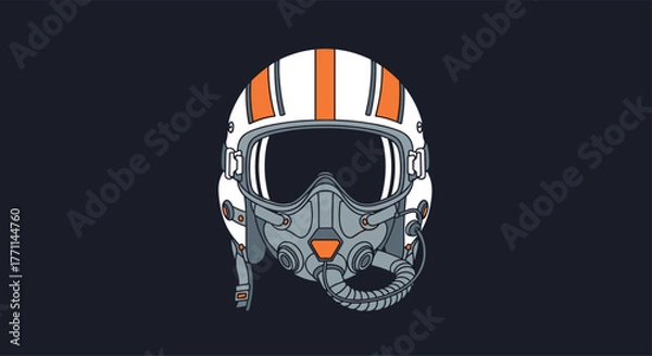 Fototapeta A detailed illustration of a classic fighter pilot helmet with an oxygen mask and goggles on a dark background.