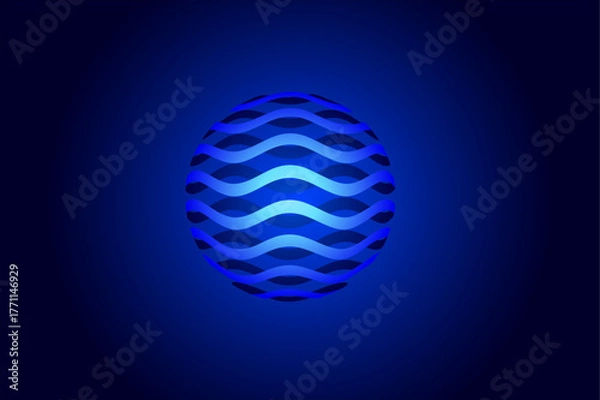 Obraz Glowing Blue Energy Sphere with Dynamic Horizontal Wave Pattern - Abstract Digital Technology Background