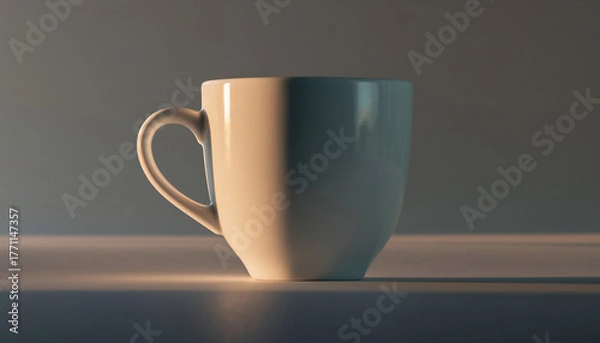 Obraz Minimalist white coffee cup illuminated by morning sunlight and soft shadow, perfect for mockups, branding, café menu design, breakfast lifestyle, and relaxation concepts.