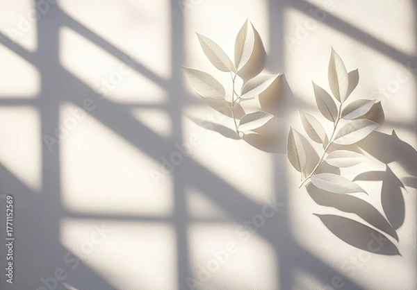 Fototapeta Paper leaves and shadows on a bright wall