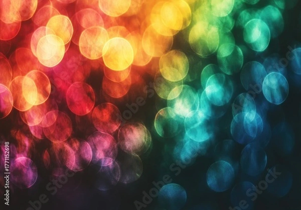 Fototapeta Bokeh circles blend red, yellow, green, blue in soft focus