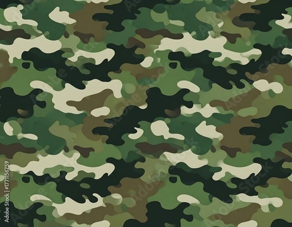 Fototapeta A seamless camouflage pattern featuring a blend of earthy green hues