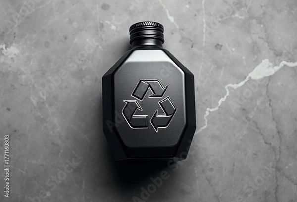 Fototapeta Recycling themed vector design with plastic bottle and recycle bin on wall in hexagon shape