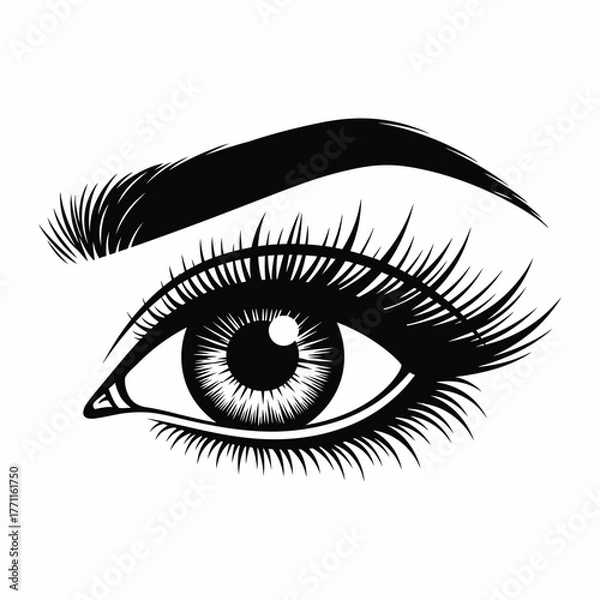 Fototapeta Stylized black and white illustration of a woman's eye