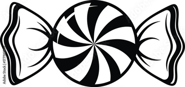 Fototapeta Black and white swirl hard candy with twisted wrapper