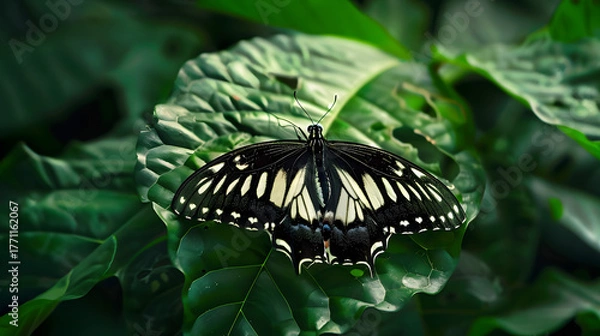 Obraz Butterfly on green leaf