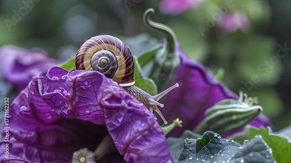 Obraz Snail on purple flower