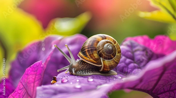 Obraz Snail on a purple leaf