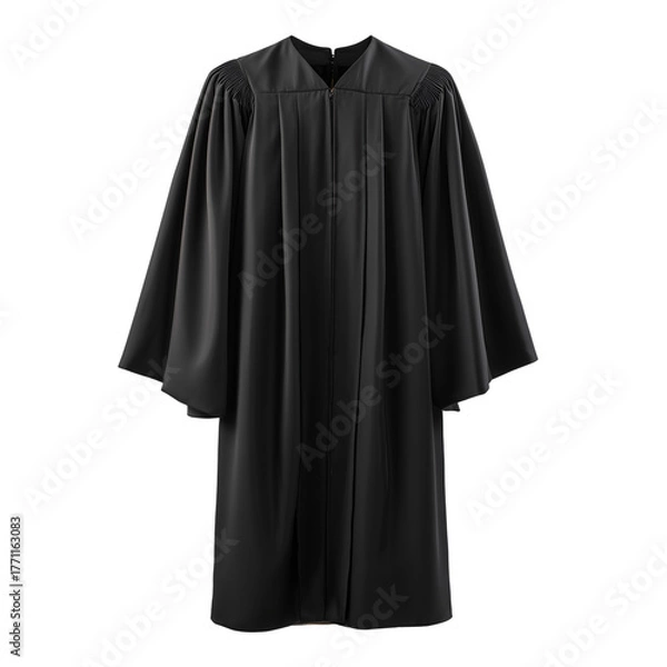 Obraz Black graduation academic gown with wide sleeves and pleated front isolated on transparent background