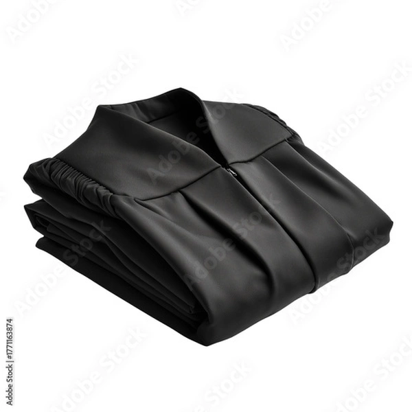 Obraz A folded black academic graduation gown with a textured pattern isolated on transparent background