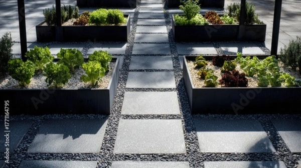 Obraz Raised beds in the farm, high beds for growing vegetables and greens, gardening and agriculture concepts, AI generated