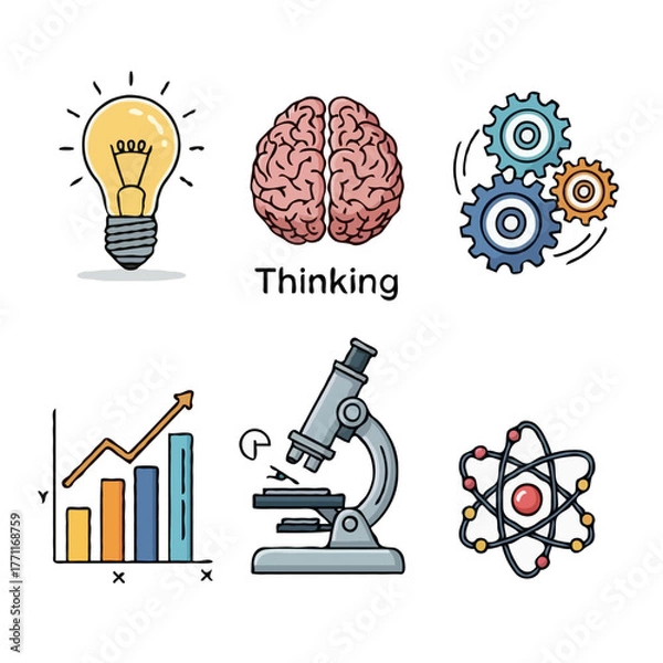Obraz Creative thinking and science icon set, representing innovation and knowledge