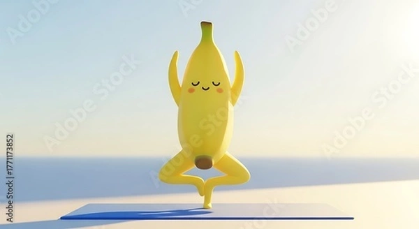 Fototapeta Cute Banana Doing Yoga Tree Pose