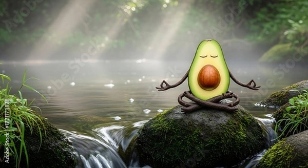 Fototapeta Avocado meditating by a serene stream