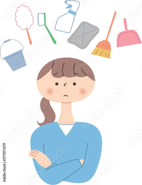 Obraz 掃除に関して悩む女性
