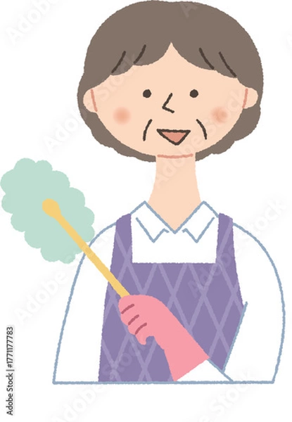 Obraz ハンディモップを持つシニア女性