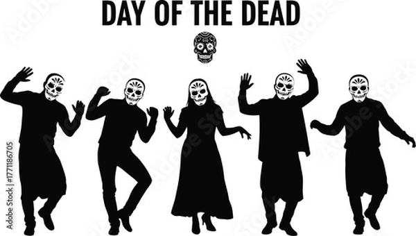Fototapeta Day of dead illustration with people wearing skull masks