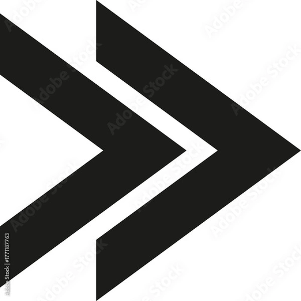 Fototapeta Black Double Chevron Arrow Symbol Pointing Right Against White Background Indicating Forward Motion Direction Progress Next Step Action Acceleration Speed Forward