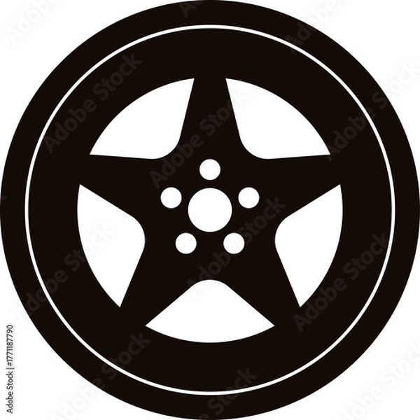 Fototapeta Black five spoke alloy wheel rim on a white background with transparent background option available suitable for automotive design and transport concepts