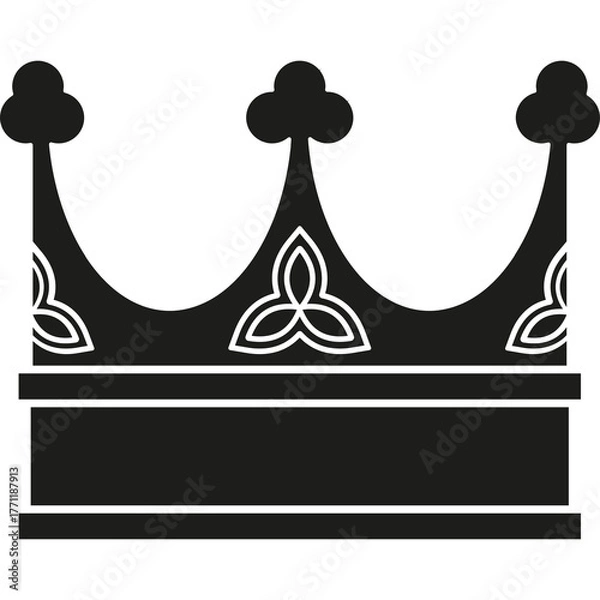 Fototapeta Black Crown Silhouette With Celtic Knot Design Element Isolated On Transparent Background Royal Symbol Of Power Authority And Majesty In A Simple Graphic Style