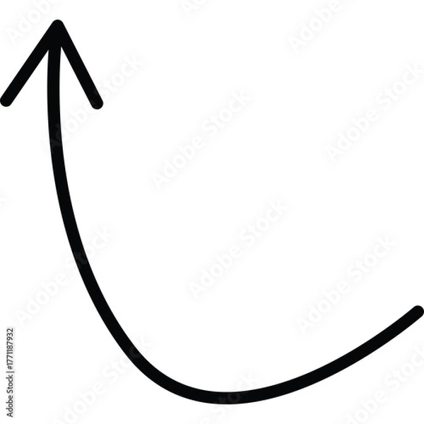 Fototapeta Black Curved Arrow Pointing Upward on a Transparent Background With a Dropped Shadow Effect for Design Elements and Graphics