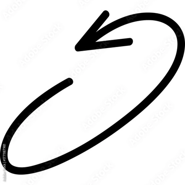 Fototapeta Black Curved Arrow Symbol Indicating Rotation or Circular Motion on a Transparent Background