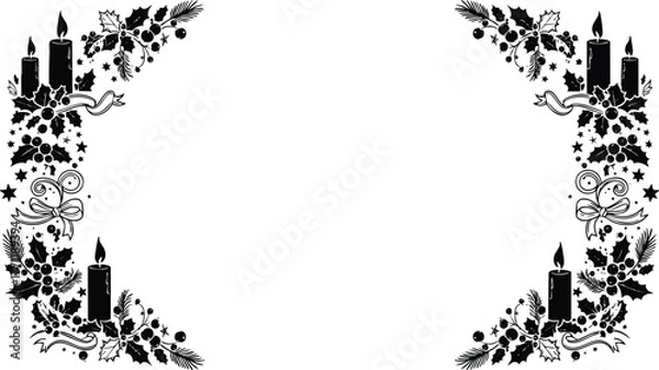 Obraz Create stunning festive designs with this elegant Christmas frame featuring candles, holly berries, stars, and ribbon for a touch of winter magic