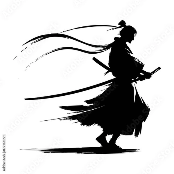 Obraz Samurai Warrior with Katana Sword Silhouette