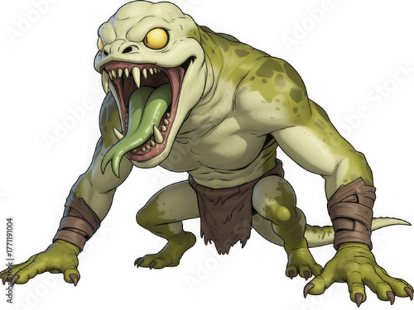 Obraz Fearsome reptilian monster with glowing eyes and forked tongue ready to strike