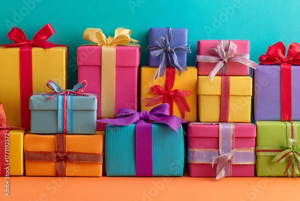 Fototapeta Vibrant Gift Arrangement for Colourful Event Promotions and Festive Occasions