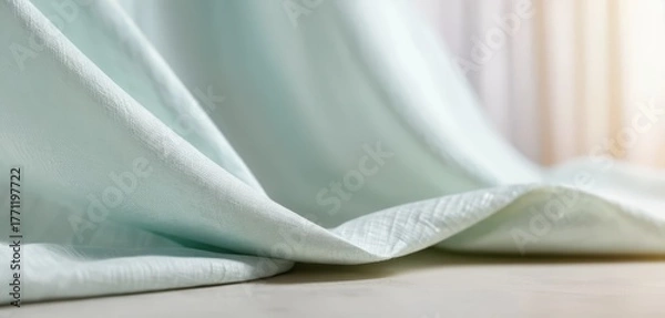 Obraz Soft flowing mint green fabric drapes and folds elegantly creating subtle texture and shadow