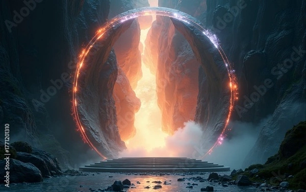 Obraz Mystical portal with glowing energy, showcasing science fiction elements and a gateway to another. High quality