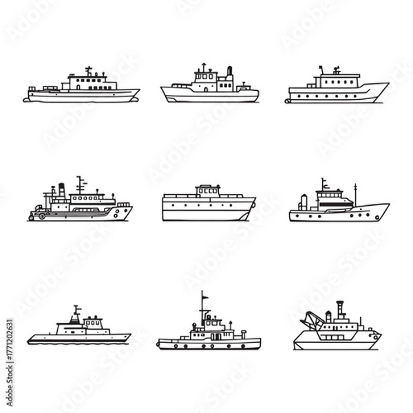 Fototapeta Barge navigates through foggy river channels