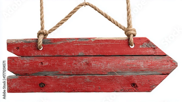 Obraz Wooden directional arrow sign with empty space for text, isolated on clean white background.