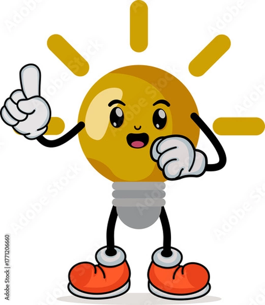 Obraz cartoon light bulb with gesture of finding an idea. Bulb got an idea cartoon. cute cartoon light bulb Mascot