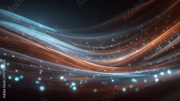 Fototapeta Abstract digital waves with glowing lines and dots