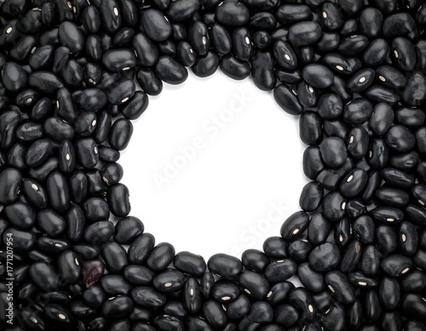 Obraz Overhead shot of a circle shape with dried, black legume beans