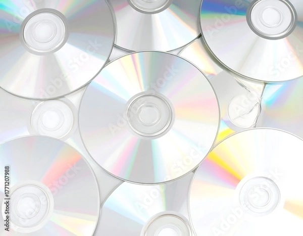 Fototapeta Overhead shot of a cluster of shiny blank optical discs