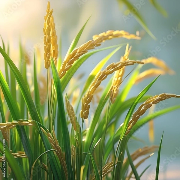 Fototapeta A field of rice fields in the wind
