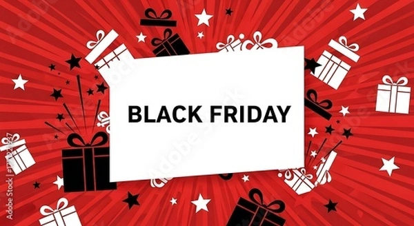 Obraz Black Friday Promo: Dynamic graphic for Black Friday promotion, showcasing gift boxes against a vibrant background, capturing the excitement of shopping deals.